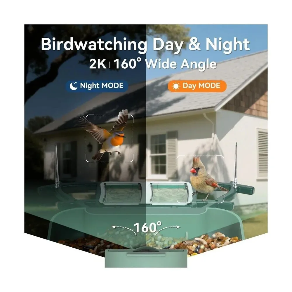 Dual-Lens Bird Feeder with Camera & Bird Bath Combo, Watch Birds Eat & Bathe ...
